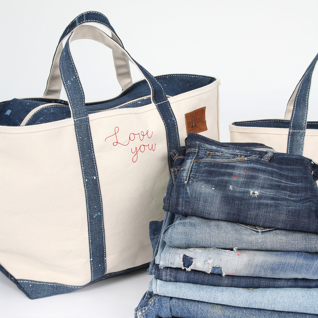 Reused Denim Tote Bag - Medium Indigo Sizes